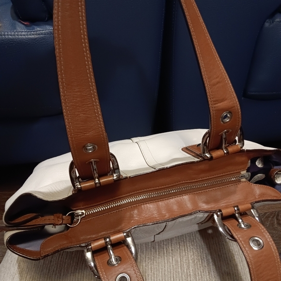 Vintage 2000s COACH Hampton Soho Satchel Purse White Saddle Leather Buckle - Picture 5 of 8